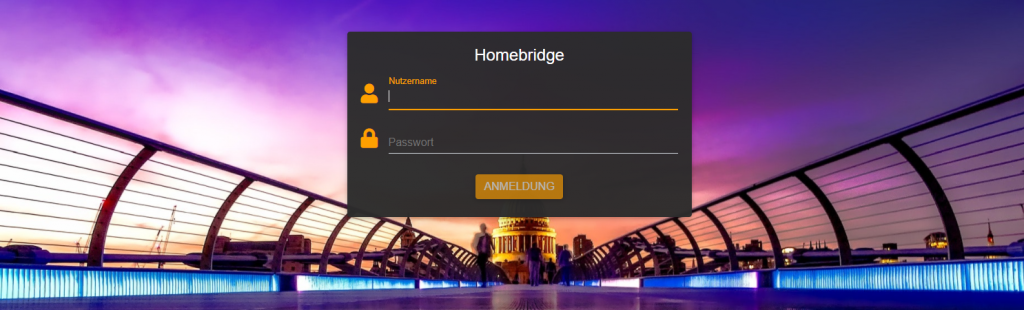 Homebridge login screen