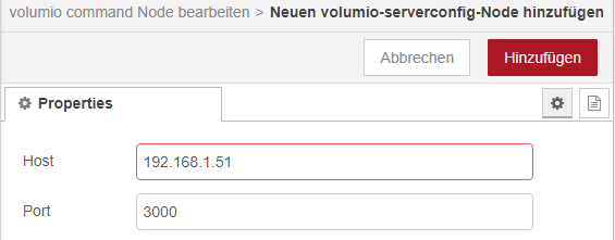 Entering the IP address of the Volumio server